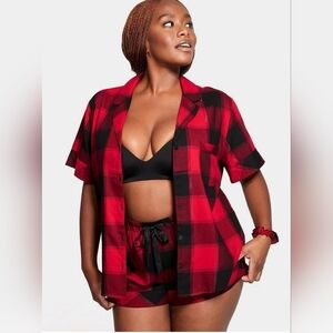Victoria's Secret Flannel Short Pajama Set Red Buffalo Plaid Size Large